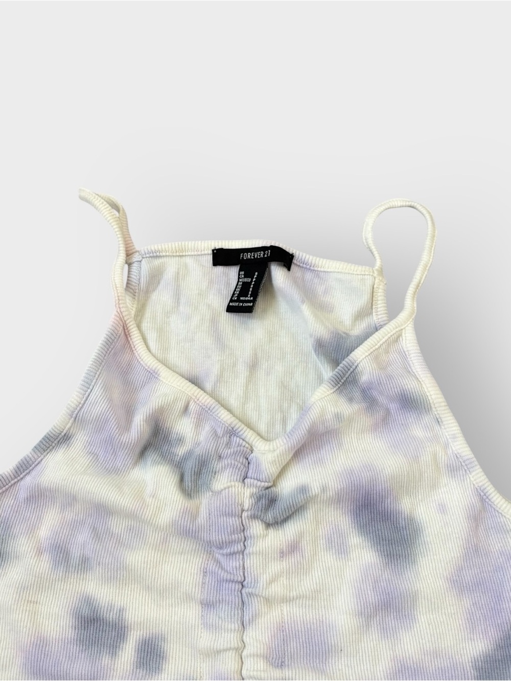 Forever 21 Purple White Tie Dye Ribbed Cami Tank - Ruched Tie, Dreamy Boho Hippi - Picture 2 of 4